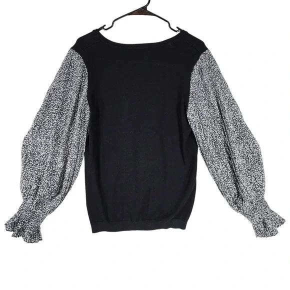 Adrianna Papell M Womens Bishop‎ Sleeve Sweater sMixed Media Black White Floral - Picture 2 of 12